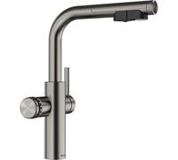 BLANCO CHOICE Icona-L Robinet de cuisine tout-en-un, en satin platinum, avec unité de traitement de l'eau non incluse, eau froide en calme, moyenne, pétillante et bouillante 16 x 28,2 x 45,1 cm