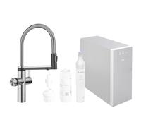 BLANCO CHOICE Icona Robinet de cuisine en acier inoxydable massif Robinet multifonction tout-en-un Eau froide calme, moyenne, bouillante et bouillante Avec application de personnalisation