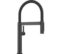 BLANCO CULINA-S II Mini robinet de cuisine, noir mat, haute pression, avec tuyau extractible, passage du jet clair en douche, cartouche en céramique, qualité de l'eau sûre et économie d'eau