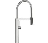 BLANCO CULINA-S II Robinet de cuisine, en acier PVD, haute pression, avec tuyau extractible, changement de jet clair en jet de douche, clapet anti-retour, qualité de l'eau garantie et économie d'eau