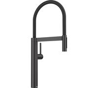 BLANCO CULINA-S II Robinet de cuisine, haute pression, avec tuyau extractible, changement de jet clair en jet de douche, clapet anti-retour, économe en eau, 10,5 x 26 x 56,8 cm, noir mat