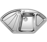 BLANCO delta-IF 523667 Évier d’Angle Évier de Cuisine pour Pose Normale et à Fleur de Plan avec Commande de Vidage et Récipient Acier Inoxydable Satiné