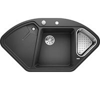 BLANCO delta II 523656 Cuvette d’évier D’Angle en SILGRANIT PuraDur, Anthracite-Noir/avec Écoulement InFino, avec Bac en Inox et Commande de Vidage automatique, Sous-Meuble de 90 cm