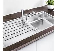 Blanco évier 519709 100 x 50 cm, Inox finition à la brosse, réversible, avec écoulement télécommande avec bouton rotatif