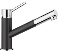 BLANCO Kano-S Robinet de cuisine en anthracite/chromé - Basse pression - Avec tuyau extractible - Clapet anti-retour - Cartouche en céramique - Qualité d'eau garantie et économie d'eau