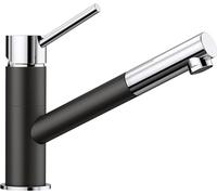 BLANCO KANO-S Robinet de cuisine en silgranit noir/chromé Haute pression Avec tuyau extractible Clapet anti-retour Cartouche céramique Qualité de l'eau garantie et économie d'eau