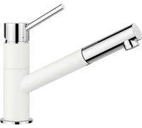 BLANCO KANO-S Robinet de cuisine en silgranitblanc/chromé - Basse pression - Avec tuyau extractible - Clapet anti-retour - Cartouche en céramique - Qualité d'eau garantie et économie d'eau