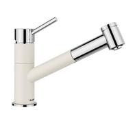 BLANCO KANO-S Vario Robinet de cuisine en blanc doux et chromé Haute pression Avec tuyau extractible Clapet anti-retour Cartouche en céramique Avec douchette réglable pour un jet puissant