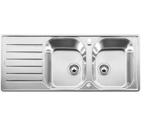 BLANCO LANTOS 8 S-IF Compact - Évier Double pour Meubles Bas de 80 cm de Large - Avec Fond Plat IF et Égouttoir Réduit - Finition Inox Brossé - 519713