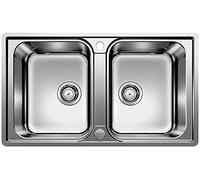 BLANCO LEMIS 8-IF - Évier Double Bac de Cuisine pour Meubles Bas de 80 cm de Large - Inox - Cuve à Fond Plat IF, Sans Égouttoir - 524276