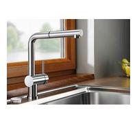 BLANCO LINUS-S-F - Robinet de Cuisine avec Bec Rabattable et Douchette Extractible - Basse Pression - Chrome - 514276