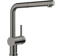 BLANCO LINUS-S Robinet de cuisine en acier satiné foncé, haute pression, avec tuyau extractible, clapet anti-retour, cartouche en céramique, qualité de l'eau garantie et économie d'eau