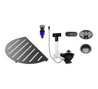 BLANCO OOVALON Kit de composants en acier satiné foncé | TopGrid, bonde avec tuyau économiseur d'espace et vanne à panier InFino | Avec PushControl | Kit d'accessoires pour évier OOVALON | Commande