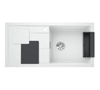 BLANCO Sity XL 6S - évier - SILGRANIT® - blanc - 1 cuve XL - égout à gauche - vidage manuel - siphon - planche et bac polymère gris