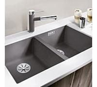 BLANCO SUBLINE 350/350 U - Évier de Cuisine Double Sous Plan pour Meubles Bas de 80 cm de Large - SILGRANIT - Gris - 523575