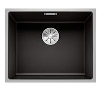 BLANCO SUBLINE 500-IF SteelFrame Évier en granit en silgranit noir Montage encastré en haut et à surface pour armoires inférieures de 60 cm de large Cadre en acier inoxydable Sans banc de bord Sans