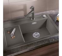 BLANCO ZENAR XL 6 S Compact Évier en granit gris volcanique en Silgranit, type de montage : installation par le haut, bac principal à droite, pour armoires inférieures de 60 cm de large, grand bassin,