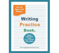 Blank Handwriting Practice Notebook: Blue Colored, One Inch Lined Paper | Adults, Teens Handwriting Guided Paper, 100 pages Wide Spaced for focus and Comfort | 8.5" x 11"