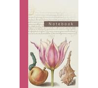 Blank Lined Notebook, Pink Tulip, Caterpillar, Pear, and Purple Snail from Mira Calligraphiae Monumenta or The Model Book of Calligraphy (1561-1596) by Georg Bocskay and Joris Hoefnagel.
