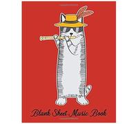Blank Sheet Music Book: Cool Cat Playing The Flute - 12 Staves Per Sheet