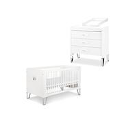 Blanka Chambre Bébé Lit Convertible Et Commode Avec Plan À Langer 140x70 Blanc Blanc