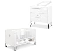 Blanka Chambre Bébé Lit Convertible Et Commode Avec Plan À Langer 140x70 Blanc Blanc