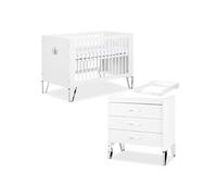 BLANKA Chambre bébé lit évolutif et commode avec plan à langer 120X60 Blanc