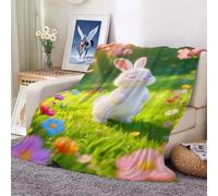 Blanket Cute Little White Rabbit Soft and Comfortable Wool Fleece Throw Blankets for Sofa Office Car Camping Yoga Travel Home Decoration Cozy Plush Beach Gift 100x130cm