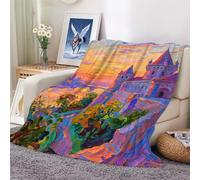 Blanket Oil Painting of The Castle Sunrise Soft and Comfortable Wool Fleece Throw Blankets for Sofa Office Car Camping Yoga Travel Home Decoration Cozy Plush Beach Gift 100x130cm
