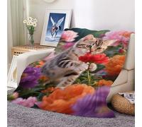 Blanket Pet Cat Flower Bush Soft and Comfortable Wool Fleece Throw Blankets for Sofa Office Car Camping Yoga Travel Home Decoration Cozy Plush Beach Gift 100x130cm