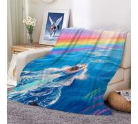Blanket Small Boats and Rainbows at Sea Throw Blankets Gifts for Adult Kids Warm Soft Plush Lightweight Flannel Fleece All Season Couch Sofa 100x130cm