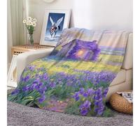 Blanket Soft Cozy Fleece Throw Blankets Purple Flower Bush House Plush Lightweight Warm Fuzzy Flannel Blankets and Throws for Couch Sofa Bed 100x130cm