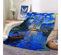 Blanket Starry City Boat Soft and Comfortable Wool Fleece Throw Blankets for Sofa Office Car Camping Yoga Travel Home Decoration Cozy Plush Beach Gift 100x130cm