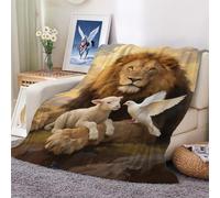 Blanket Throws Flannel Throw for Couch Sofa Bedroom Chair Home Decor, Lightweight Lion, Lamb and Dove Pattern Travel Women Men Adults. 100x130cm