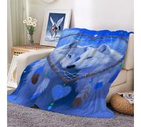 Blanket with White Wolf and Dreamcatcher Lightweight Throw Blankets for Soft Cozy Fleece Couch Living Room 100x130cm