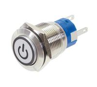 Blanko Bouton en métal en acier inoxydable, symbole lumineux blanc, étanche à la poussière et à l'eau selon la norme IP 67, symbole marche/arrêt