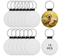 Blanks Lot de 15 porte-clés en cuir PU double face avec anneaux de transfert de chaleur en métal inclus, pour souvenirs et cadeaux, idéal