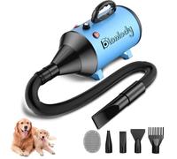 Blanlody Pulseur pour Chien Blaster 3800W/5,2 HP, À Faible Bruit | Moteur réglable - Souffleur de Soins pour Chien avec 4 Buses différentes - Tuyau élastique