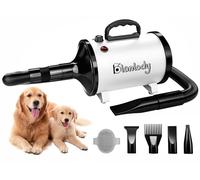 Blanlody Pulseur pour Chien Blower - Très Silencieux - 4,5 CV / 3200 W - Moteur réglable - Souffleur de Soins pour Chien avec 4 Buses différentes - Tuyau élastique et Brosse d'entretien