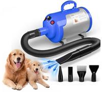 Blanlody Sèche-Cheveux pour Chien Blower - Très Silencieux - 5,2 CV / 3800 W - Moteur réglable - Souffleur de Soins pour Chien avec 4 Buses différentes - Tuyau élastique et Brosse d'entretien