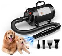 Blanlody Sèche-Cheveux pour Chien Blower - Très Silencieux - 5,2 CV / 3800 W - Moteur réglable - Souffleur de Soins pour Chien avec 4 Buses différentes - Tuyau élastique et Brosse d'entretien