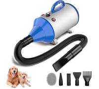 Blanlody Sèche-Cheveux pour Chien Blower - Très Silencieux - 5,2 CV / 3800 W - Moteur réglable - Souffleur de Soins pour Chien avec 4 Buses différentes - Tuyau élastique et Brosse d'entretien