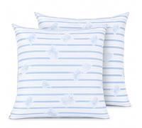 Blanrêve - Lot de 2 Oreillers d'Antan - Naturels - Plume - 60 x 60 cm - Blanc/Rayé/Bleu - Fabriqué en France