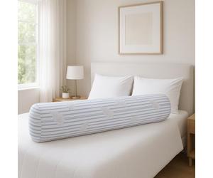 Blanrêve - Traversin Mi-Ferme - D'antan Naturel Percale Tradition - 140 cm | Traversin / Polochon en percale rayée polycoton - garnissage 100% plumettes. Fabrication France - Blanc/Bleu