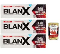 BlanX Dentifricio Black Volcano Lot de 3 dentifrices à ramollir les cendres et les cendres insulaires et volcaniques, végétaliens et antibactériens + Italian Gourmet polpa 400 g
