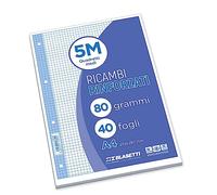 Blasetti - Feuilles mobiles perforées avec renfort - Ligné 5M - Pour classeurs à anneaux - Format A4 21x29,7 cm - 40 feuilles, 80 pages - Papier blanc 80 g - Renfort en plastique