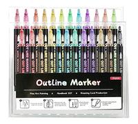 BLASHRD 24 Couleurs Contour Marqueurs MéTalliques, Marqueur de Peinture Acrylique Stylo de Peinture Stylo de Dessin Scintillant pour Bois, Peinture Rupestre