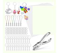 BLASHRD Ensemble de 229 Feuilles de Plastique Rétractable, Kit de Porte-Clés en Papier Rétractable avec 20 Feuilles de Papier Rétractable, Perforatrice et Porte-Clés