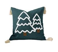 BLASHRD Housse de Coussin Brodée en Toile de Coton avec Pompons pour Sapin de Noël, Décoration D'Intérieur Festive, A
