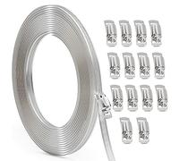BLASHRD Sangles Métalliques Bricolage + 15 Attaches Colliers de Serrage Réglables, Collier de Serrage à Vis Sans Fin, Kit D'Assortiment de Colliers de Serrage de 30 Pieds, Argent